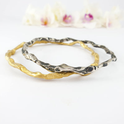 Silver and Gold Twig Bracelet set