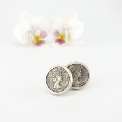 Silver Queen Elizabeth II Coin Stud Earrings