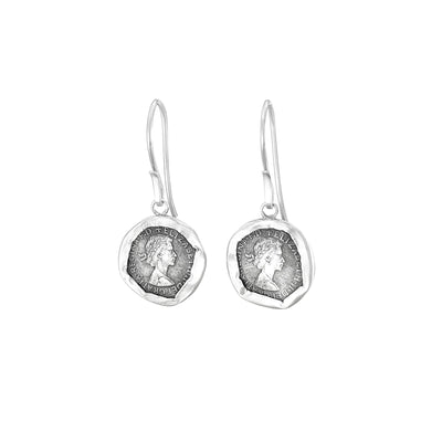 Silver Queen Elizabeth II Coin dangle Earrings