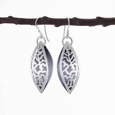 Double Layered Silver Leaf Earrings