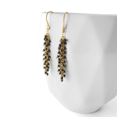 Gold Black Cluster Drop Earrings