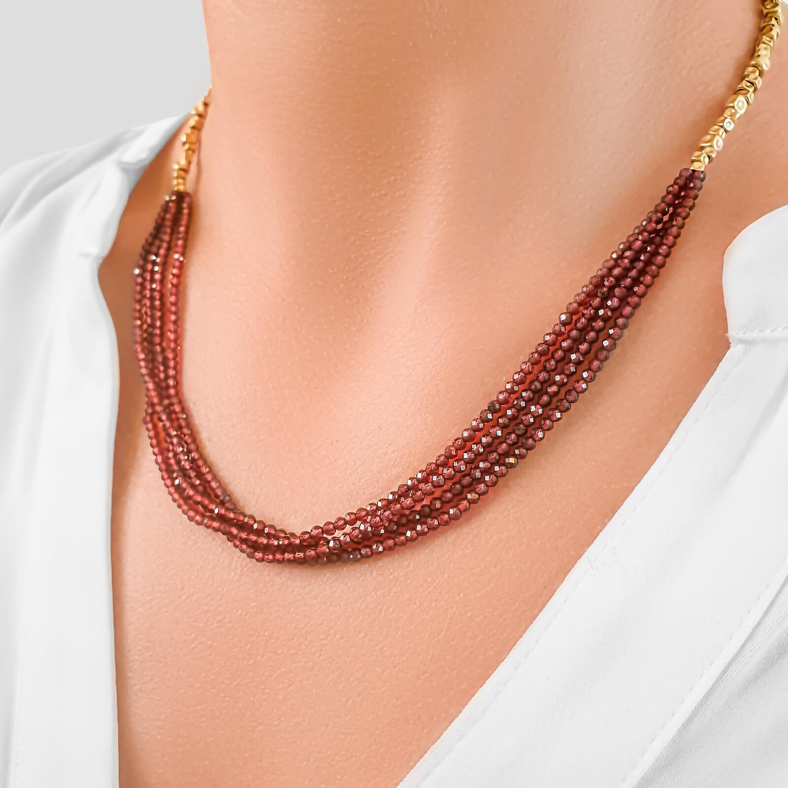 Red Garnet Necklace - Silver Necklace - Garnet Bead Necklace Jewelry